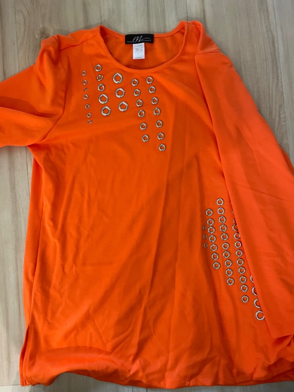 Midnight Velvet - Bright Orange Long Sleeve Tunic with Silver Eyelet Detail